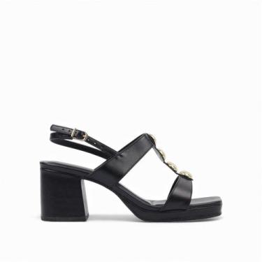 Imagem de Sandália Salto Bloco Enfeites - DI VALENTINI, Preto, 36