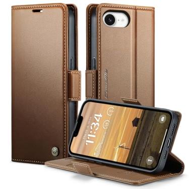 Imagem de owlhold Capa carteira para iPhone 16E flip magnética, bloqueio RFID, 3 porta-cartões, suporte, couro PU moderno, capa de telefone TPU à prova de choque para iPhone 16E 6,1 polegadas - marrom