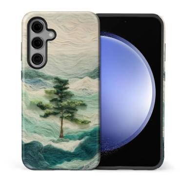 Imagem de CARLOCA Compatível com Samsung Galaxy S25 FE Capa protetora de corpo inteiro fosca para meninas meninos à prova de choque estética padrão pinheiro oceano ondas montanhas verde creme