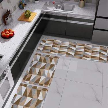 Imagem de Jogo de passadeira de cozinha tapete em jacquard antiderrapante 3 peças decoração impecável(Jogo M6 Ladrilho Caramelo)