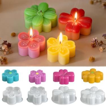 Imagem de MUAECH Pacote com 4 moldes de silicone de flores para velas de flor de pêssego de trevo faça-você-mesmo, resina epóxi, gesso de cera de aromaterapia – enfeite decorativo, lembrancinha de festa de