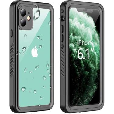 Imagem de VAPESOON Compatível com iPhone 11 capa à prova d'água, protetor de tela integrado, capa resistente e selada, à prova de choque, poeira, à prova d'água, para iPhone 11 6,1 polegadas (preto/transparente)