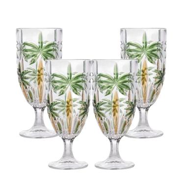 Imagem de Jogo 4 Taças De Cristal Palm Tree Coqueiro Para água Suco Wolff 450ml