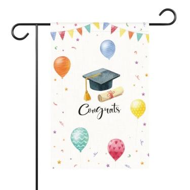 Imagem de Bandeira de jardim de formatura Class of 2024, bonés de diploma personalizados bandeira sênior de formatura 2024, dupla face vertical parabéns graduado, mestrado graduação gramado quintal bandeira