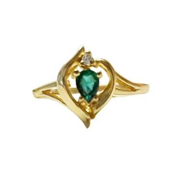 Imagem de Designed by Ellen Anel de esmeralda natural em forma de pera esmeralda em ouro amarelo 14K, Esmeralda