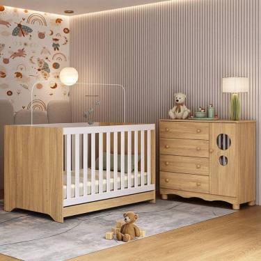 Imagem de Berço Americano 3 Em 1 Com Cômoda 1 Porta 4 Gavetas Suspiro Multimóveis MP4710 Madeirado