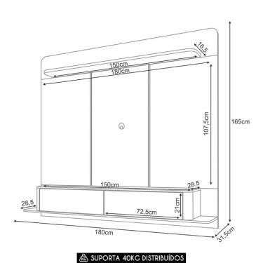 Imagem de Painel Tv 70 Pol 180cm Bancada Suspensa Gava H01 Off/castanho - Mpozenato