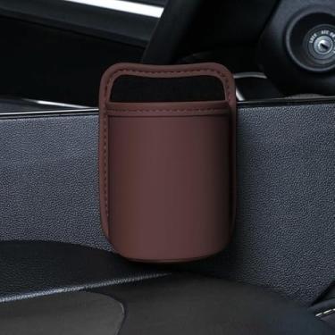 Imagem de Caixote do lixo para carro de 14 x 10 cm - Recipiente de armazenamento de veículo com design de encaixe (marrom)