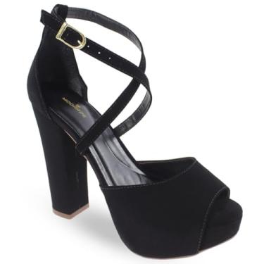 Imagem de Sandália Modarpe Meia Pata Salto Grosso Tiras M54 Cor:Preto;Tamanho:34