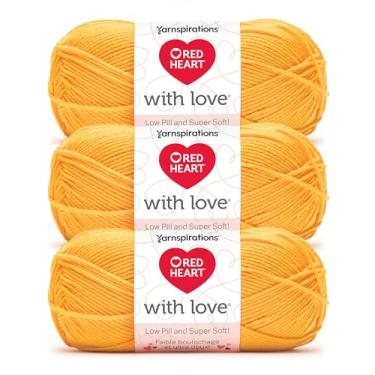 Imagem de Red Heart Com fio Love Low Pill Sunshine – Pacote com 3 unidades de 100 g – 100% acrílico com baixo teor de comprimidos – #4 penteado (médio) – 170 metros – Tricô/crochê