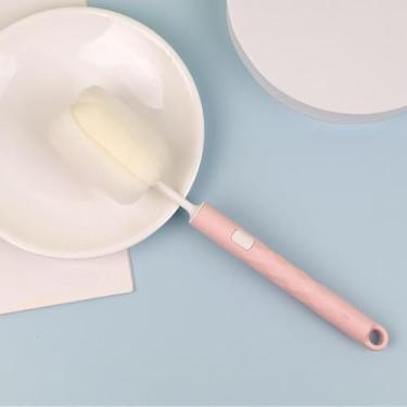Imagem de Escova de limpeza de esponja ajustável com cabo longo, cabeça substituível para copos, garrafas e copos, esfregão doméstico rosa