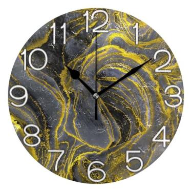 Imagem de Relógio de parede decorativo analógico relógio de cozinha bonito operado por bateria silencioso, decoração de parede vintage sala de estar, obras de arte cinza dourado, 25 cm, ponteiros pretos