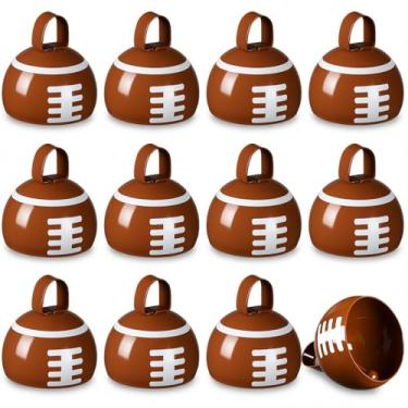 Imagem de Boao 12 peças para fazer barulho de sino de futebol de 10 cm de metal com alça novidade de percussão manual para eventos esportivos, jogos de futebol, artigos de lembrancinha de festa