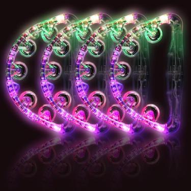Imagem de Pandeiros musicais com luzes LED: que brilham no escuro suprimentos de festa pandeiro musical piscante portátil - Pandeiros de led instrumentos de percussão para bar casamento pista de dança Natal
