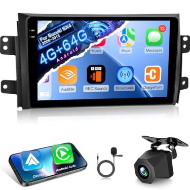 Imagem de Estéreo automotivo 4G + 64G Android 15 para Suzuki SX4 2006-2013 com Carplay sem fio e Android Auto - Rádio com tela sensível ao toque HD de 9 polegadas com EQ/5G WiFi/GPS/SWC/Mirror Link, câmera de