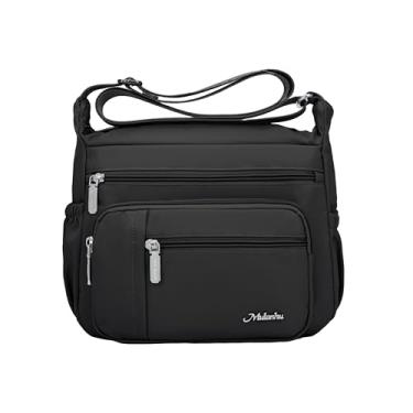 Imagem de Wytidian Bolsas CrossbodyBags femininas de nylon à prova d'água Bolsas de ombro espaçosas com vários bolsos, Preto, Medium, Bolsas transversais femininas