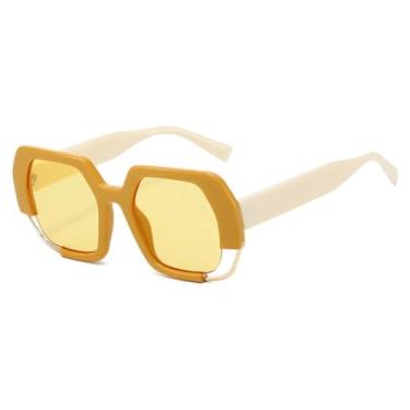 Imagem de Óculos de Sol Unissex Retrô com Estampa de Leopardo e Degradê Oval, Armação Vazada e Proteção Anti-UV (amarelo)