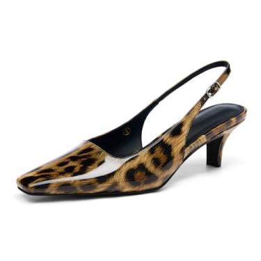 Imagem de Coutgo Sapato social feminino gatinho de salto baixo com bico quadrado e fivela e fivela, Leopardo, 37