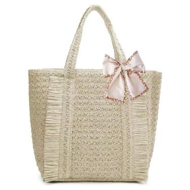Imagem de Peicees Bolsa de tecido de palha para mulheres - Bolsa de praia com forro à prova de vazamento, bolsa de ombro boho para viagens de verão grande 22L, Bege