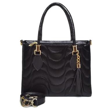 Imagem de Bolsa de Mão Feminina, Couro Branco, Alça Transversal Removível, Detalhes em Metal Dourado (PRETA)