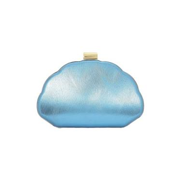 Imagem de Milumia Bolsa clutch feminina metálica para coquetel, casamento, convidada, noite, com alça de corrente, Azul, One Size