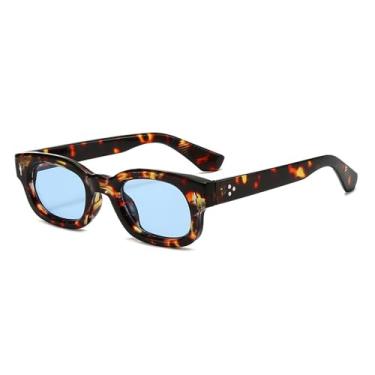 Imagem de Óculos de Sol UV400 - Pequenos Rebites em Cores Doces com Estampa de Leopardo Punk para Homens e Mulheres, Esportes ao Ar Livre, Corrida e Ciclismo, Azul Leopardo
