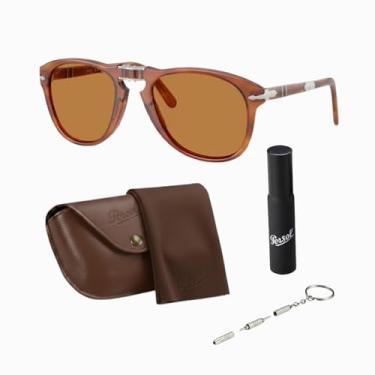 Imagem de Persol STEVE MCQUEEN PO0714SM Óculos de sol dobráveis em forma de aviador com kit oficial de óculos, Armação Terra Di Siena | Lente marrom claro