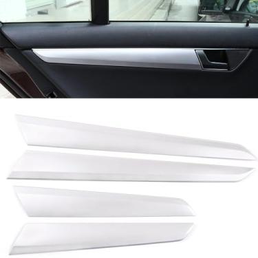 Imagem de Tumukiw 4 peças de capa de acabamento de decoração de painel de porta compatível com Mercedes Benz C Class W204 2008-2013 painel de porta interna capa de apoio de braço adesivo decoração acessórios