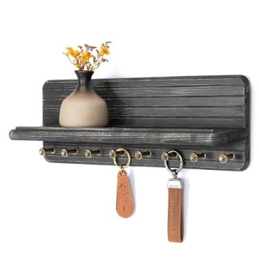 Imagem de Rebee Vision Suporte de parede para chave de madeira de pinho – Porta-chaves de madeira para parede com prateleira flutuante – Decoração de casa de fazenda rústica para entrada, sala de estar, quarto