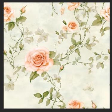 Imagem de Micpolo Papel de parede floral bege papel de parede vintage papel de contato removível autoadesivo para banheiro quarto cozinha decoração de parede 44 x 199 cm