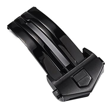Imagem de JDIME Fecho de implantação de aço inoxidável sólido preto prateado de 18 20 mm para pulseira de relógio Tag Heuer fivela dobrável (preta, 18 mm)