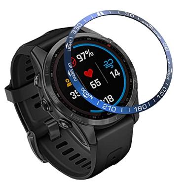 Imagem de FULNES Anel bisel estilo moldura capa para Fenix 7 5 5Plus 6 6X Pro Smart Watch capa de aço inoxidável anel de proteção anti-riscos (cor: azul, tamanho: Fenix 6X safira)