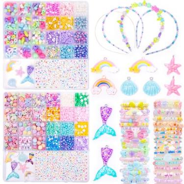 Imagem de MiuCo Kit de fabricação de pulseiras para meninas - Kit de miçangas fofas para fazer joias com berloques - Artes e artesanato para fazer colares - Presentes de aniversário para crianças meninas 5 6 7
