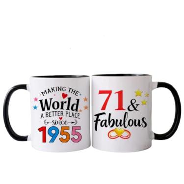 Imagem de PEJAFAN 1955 Presentes de aniversário de 71 anos para mulheres canecas de café, ideias de presente de aniversário de 71 anos para mulheres, homem, pai, marido, copos de aniversário de 71 anos preto e