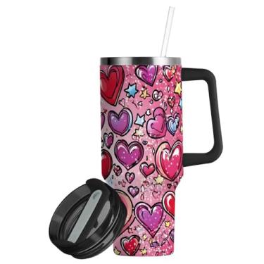 Imagem de ATTX Copo de Dia dos Namorados de 850 g com alça, copo de aço inoxidável a vácuo de parede dupla com palha, caneca de café de viagem isolada #264