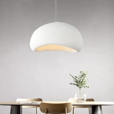 Imagem de Luminária pendente moderna para sala de jantar, ilha de cozinha, corredor, restaurante, estilo wabi sabi, com base E27, cúpula criativa em formato de pedra simulada e ninho de pássaro, branc