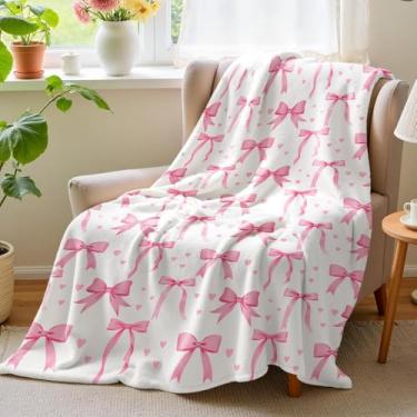 Imagem de Wajade Cobertor infantil de laço rosa para meninas - cobertor de laço rosa decoração de aniversário para crianças de 3 4 5 6 7 8 9 10 11 12 anos de idade adolescentes criança pequena manta rosa 152 x