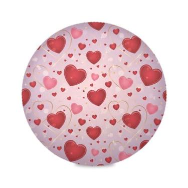 Imagem de Wassud Jogo americano tapetes redondos com corações dourados vermelhos para cozinha e jantar, tapetes laváveis e resistentes ao calor, decoração de mesa 39 cm