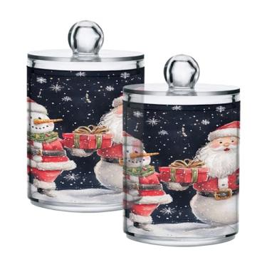 Imagem de xigua Pacote com 2 lindos suportes de Natal para bolas de algodão, cotonete – Frasco de plástico de boticário de armazenamento versátil transparente de 400 ml para banheiro e organização de