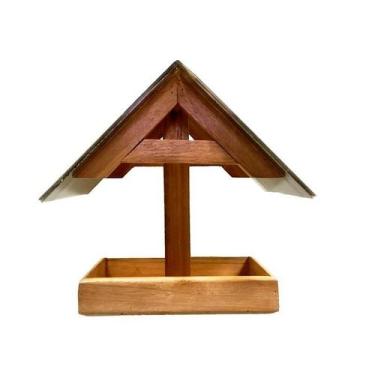 Imagem de Tratador Comedouro Pássaros Rústico Telhado Policarbonato - Cia dos Ni