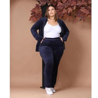 Imagem de Conjunto Feminino Plush Veludo Bolso Capuz Zíper outono Inverno - Loja