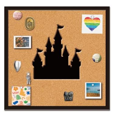 Imagem de CRASPIRE Quadro de pinos de castelo 29 x 29 cm de espessura placa de cortiça quadrada montada na parede quadro de avisos emoldurado quadro de cortiça decorativo de madeira broche de memória broche de