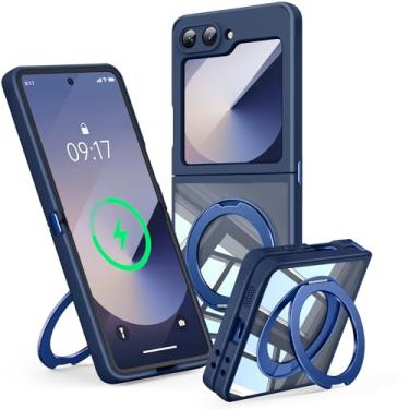 Imagem de 【Suporte magnético de rotação de 360°】 Capa para Galaxy Z Flip 6/5 【Adequada para MagSafe e Pixelsnap】 Capa com suporte de anel 【transparente sem cristal amarelo】 Capa para celular Samsung Galaxy Z