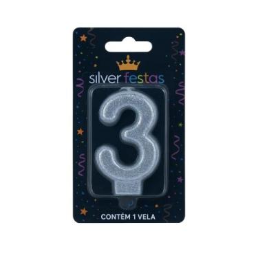 Imagem de Vela de Aniversário Prata N3 Silver - Silver Festas