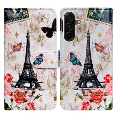 Imagem de Bcov Capa para Galaxy A17 5G, Torre de Paris Borboleta Couro Flip Capa Carteira com Suporte para Cartão Capa Kickstand para Samsung Galaxy A17 5G