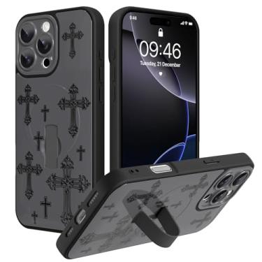 Imagem de PIGLULOO Capa magnética para celular feita para iPhone 16 Pro Max, compatível com MagSafe, suporte de alça, design estético gótico da cruz cristã, capa de silicone fina para meninas mulheres e homens