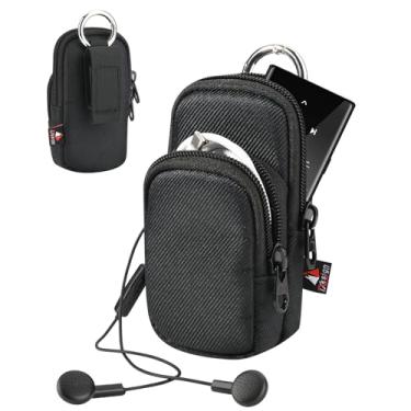 Imagem de TXEsign Capa para MP3 Player AiMoonsa com bolso acessório, bolsa de transporte de viagem com zíper duplo, bolsa de armazenamento de cinto com mosquetão de metal
