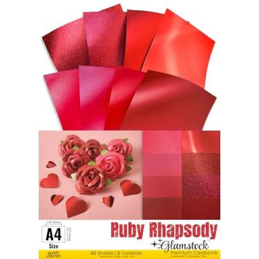 Imagem de Punch Bunch Ruby Rhapsody Glamstock – Livro de cartolina vermelho premium com papéis perolados, cetim, alumínio e glitter, 48 páginas, tamanho A4, para álbuns, artesanato e convites