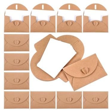 Imagem de PEOVLVN 25 peças de mini envelopes com cartões em branco, envelopes de cartão de presente de papel fofos com fecho de coração, pequenos envelopes para cartões de visita, cartões de felicitações