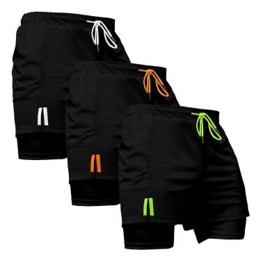 Imagem de Kit 3 Shorts Masculinos de Treino com Forro Interno Faixa Lateral e Ajuste Seguro-Masculino